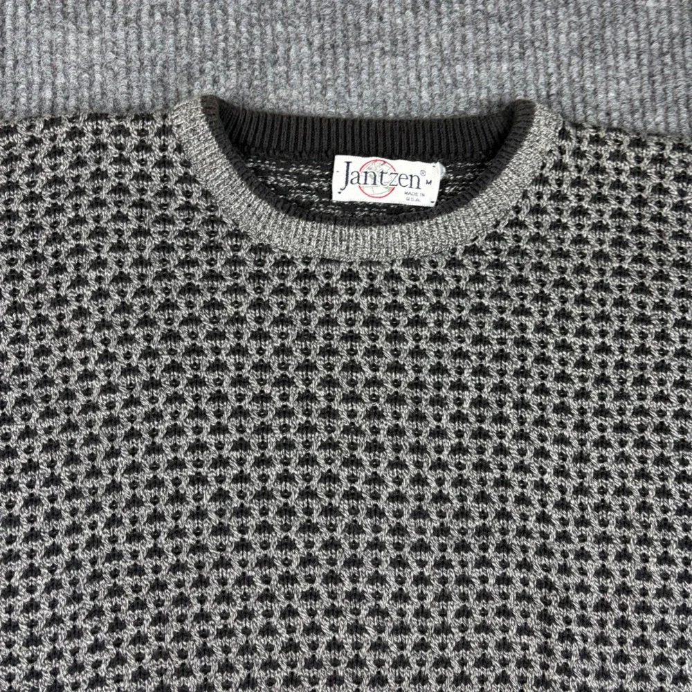 Vintage Jantzen‎ Sweater Men's M 90s Made in USA Geometric Knit Crewneck Gray